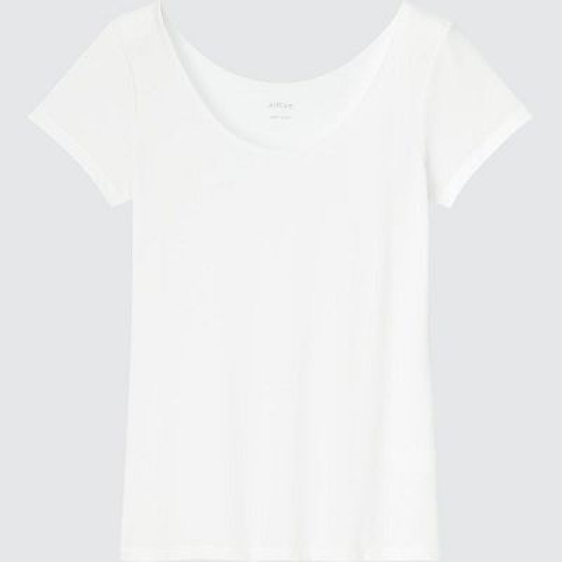 Camiseta Uniqlo AIRism Scoop Neck Short-Sleeve Mujer Blancas | 604298_PE