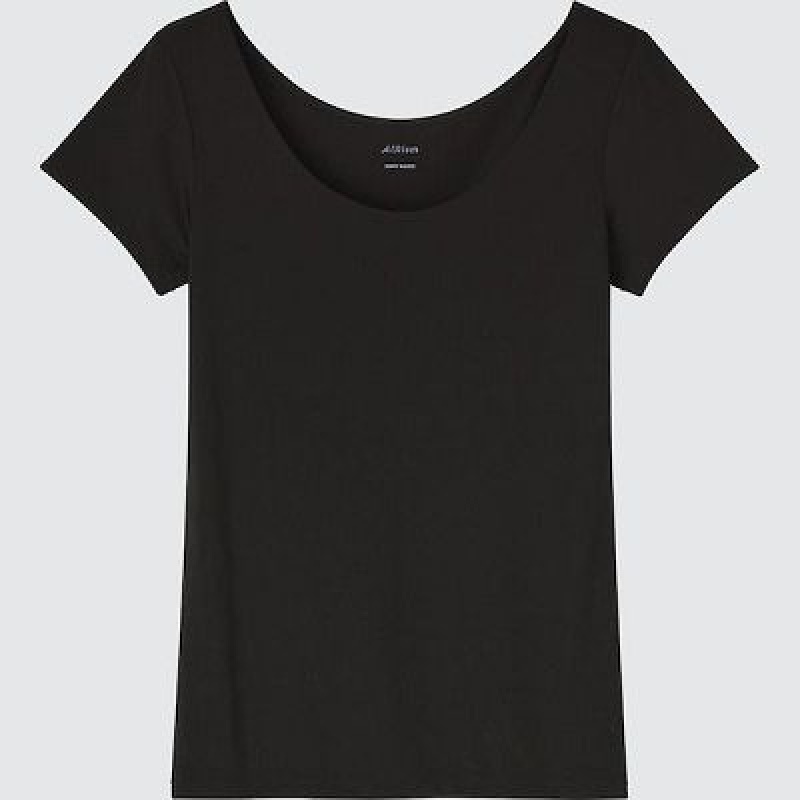 Camiseta Uniqlo AIRism Scoop Neck Short-Sleeve Mujer Negras | 243187_PE