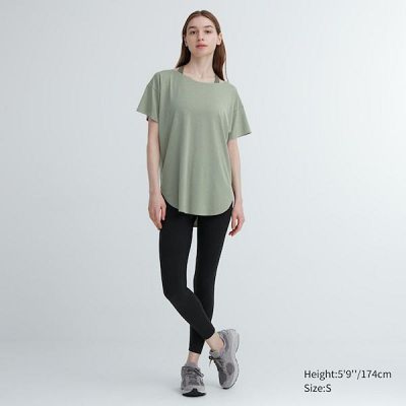 Camiseta Uniqlo AIRism Seamless Boat Neck Short-Sleeve Long Mujer Gris | 702639_PE