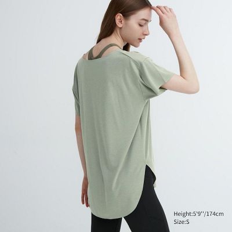 Camiseta Uniqlo AIRism Seamless Boat Neck Short-Sleeve Long Mujer Gris | 702639_PE