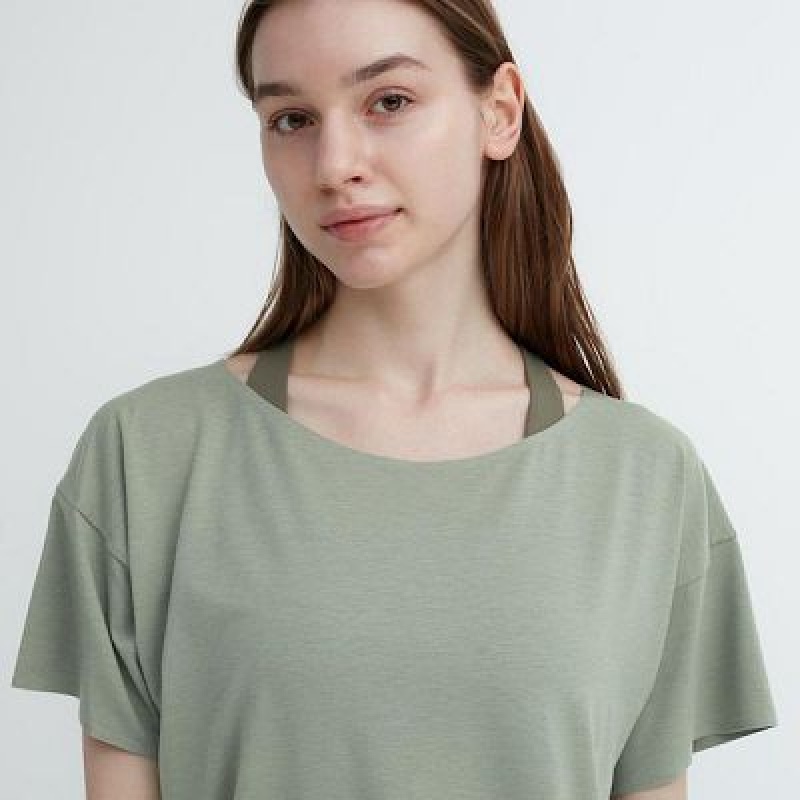 Camiseta Uniqlo AIRism Seamless Boat Neck Short-Sleeve Long Mujer Rosas | 472963_PE