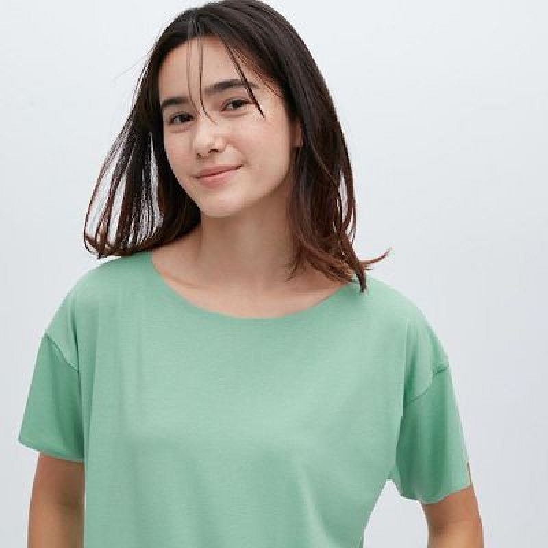 Camiseta Uniqlo AIRism Seamless Boat Neck Short-Sleeve Long Mujer Gris | 637094_PE