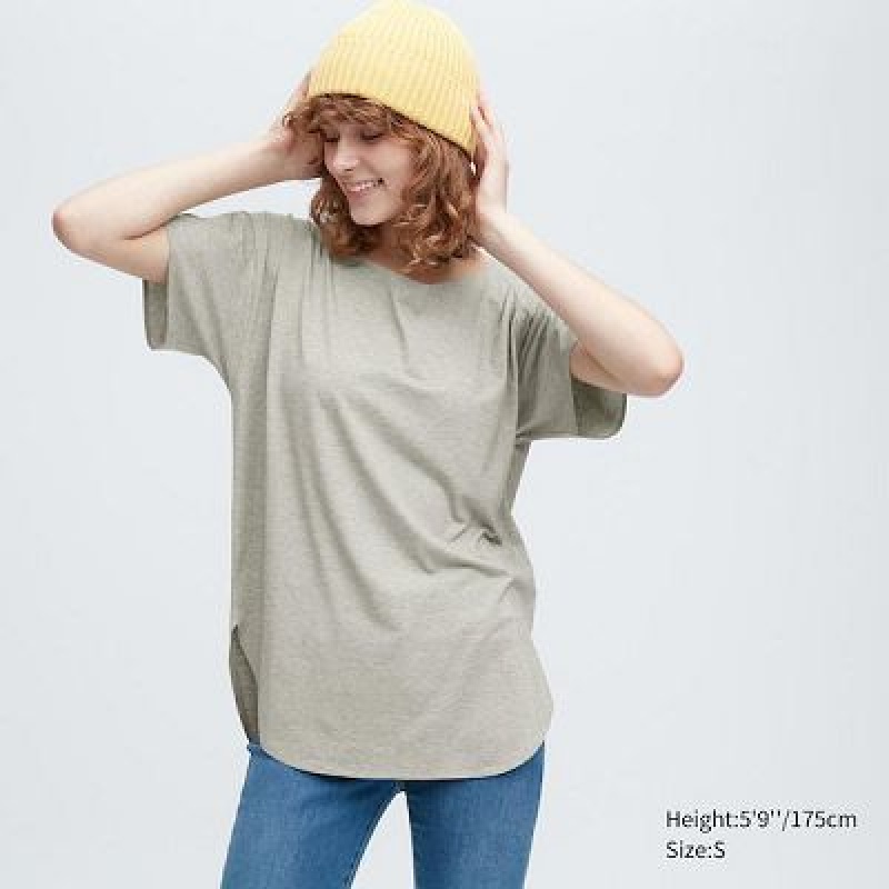 Camiseta Uniqlo AIRism Seamless Boat Neck Short-Sleeve Long Mujer Gris | 637094_PE