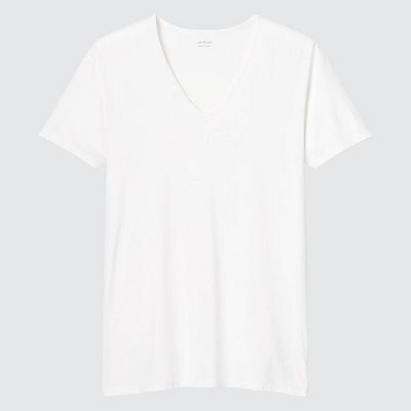 Camiseta Uniqlo AIRism V-Neck Short-Sleeve Hombre Blancas | 315294_PE