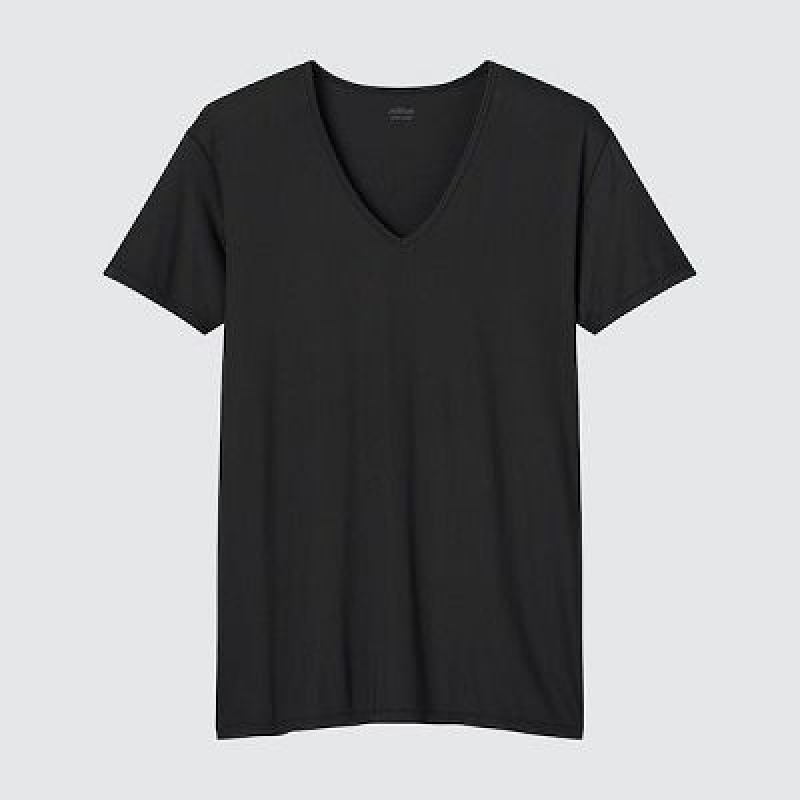 Camiseta Uniqlo AIRism V-Neck Short-Sleeve Hombre Negras | 701546_PE