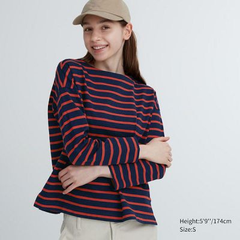 Camiseta Uniqlo A Rayas Long-Sleeve Mujer Azul Marino | 342905_PE