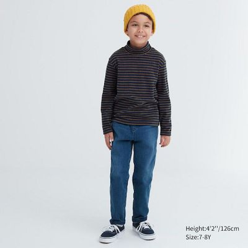 Camiseta Uniqlo Acanalado A Rayas High Neck Long-Sleeve Niños Azul Marino | 478315_PE