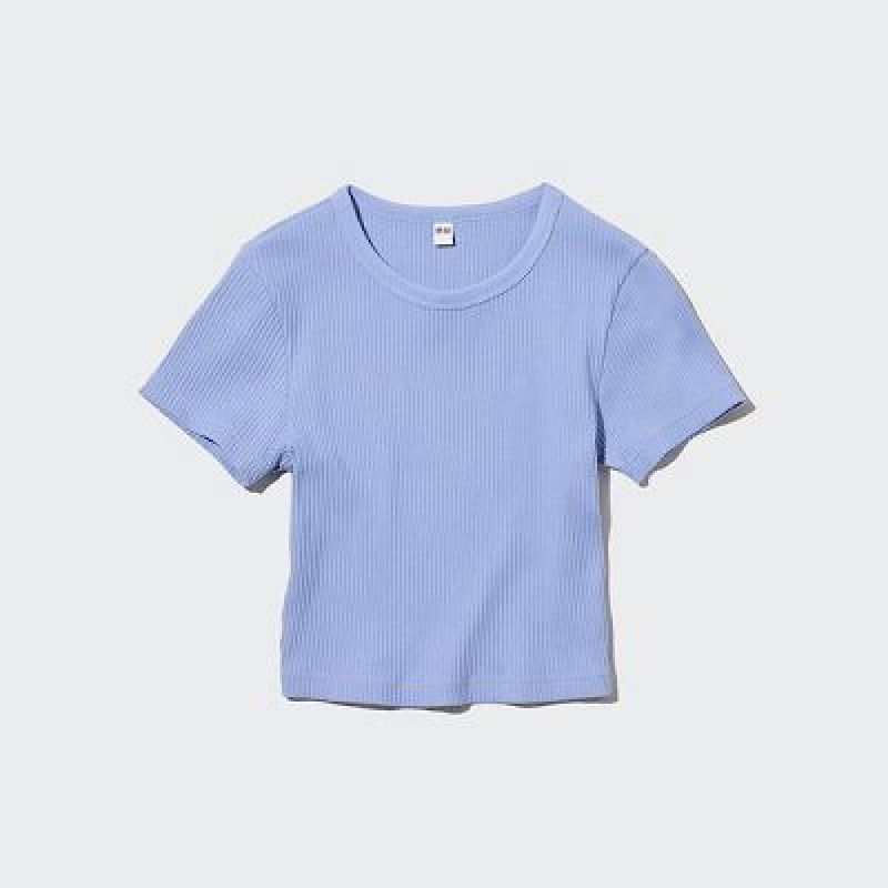 Camiseta Uniqlo Acanalado Crew Neck Short-Sleeve Cropped Mujer Rosas | 401829_PE