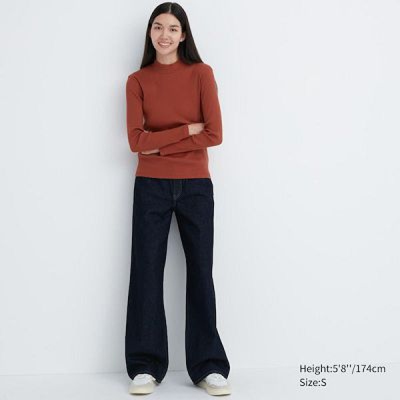 Camiseta Uniqlo Acanalado High Neck Long-Sleeve Mujer Blancas | 396172_PE