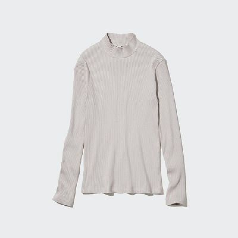 Camiseta Uniqlo Acanalado High Neck Long-Sleeve Mujer Blancas | 396172_PE