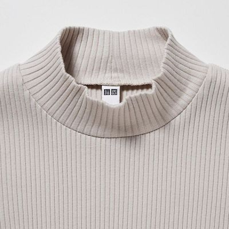 Camiseta Uniqlo Acanalado High Neck Long-Sleeve Mujer Blancas | 396172_PE