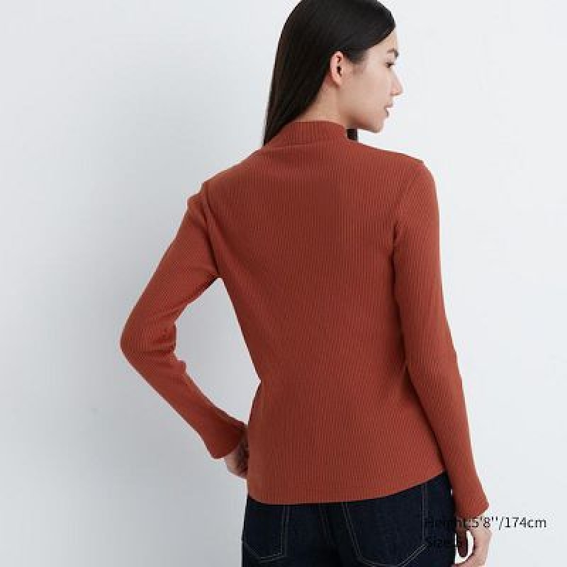 Camiseta Uniqlo Acanalado High Neck Long-Sleeve Mujer Naranjas | 235794_PE