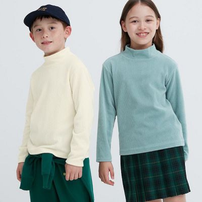 Camiseta Uniqlo Acanalado High Neck Long-Sleeve Niños Blancas | 564710_PE