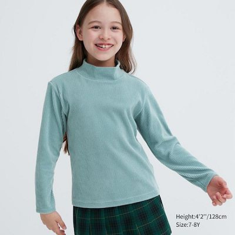 Camiseta Uniqlo Acanalado High Neck Long-Sleeve Niños Verde | 824193_PE