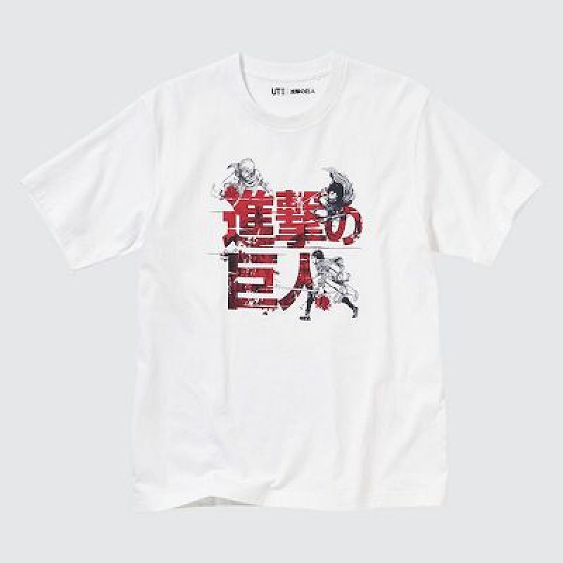 Camiseta Uniqlo Attack on Titan UT Hombre Blancas | 28941_PE