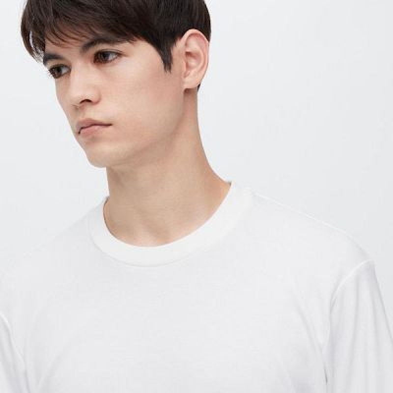 Camiseta Uniqlo Brushed Cotton Crew Neck Long-Sleeve Hombre Blancas | 690341_PE