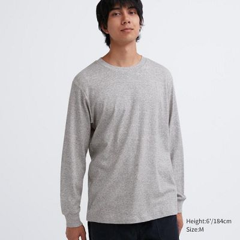 Camiseta Uniqlo Brushed Cotton Crew Neck Long-Sleeve Hombre Gris | 267359_PE