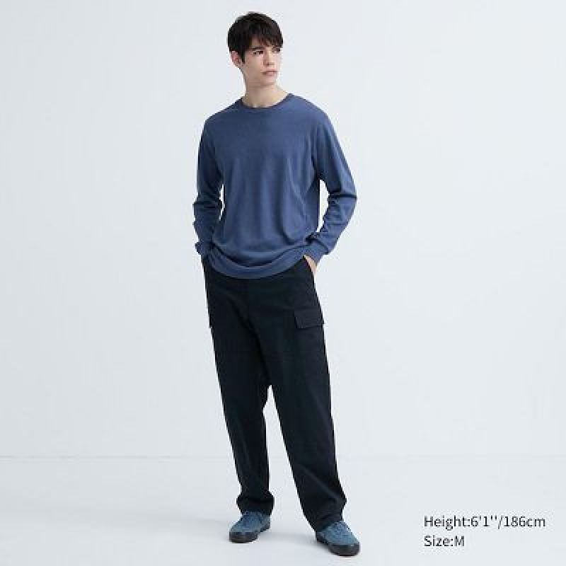 Camiseta Uniqlo Brushed Cotton Crew Neck Long-Sleeve Hombre Azul Marino | 257306_PE