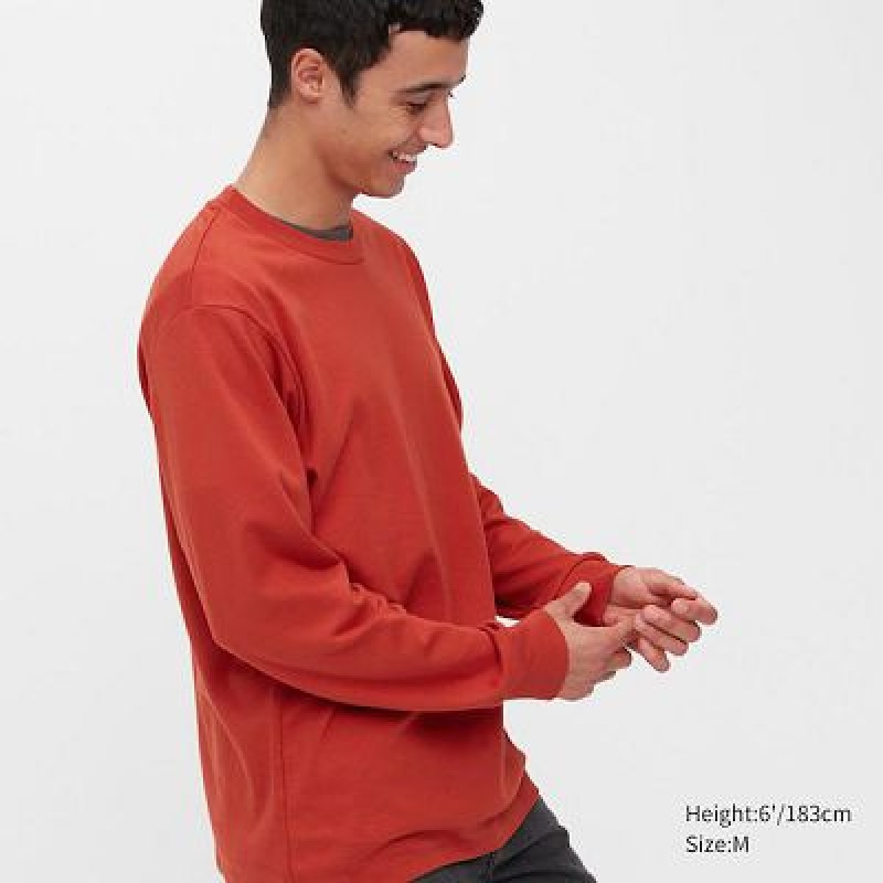 Camiseta Uniqlo Brushed Cotton Crew Neck Long-Sleeve Hombre Rojas | 524016_PE