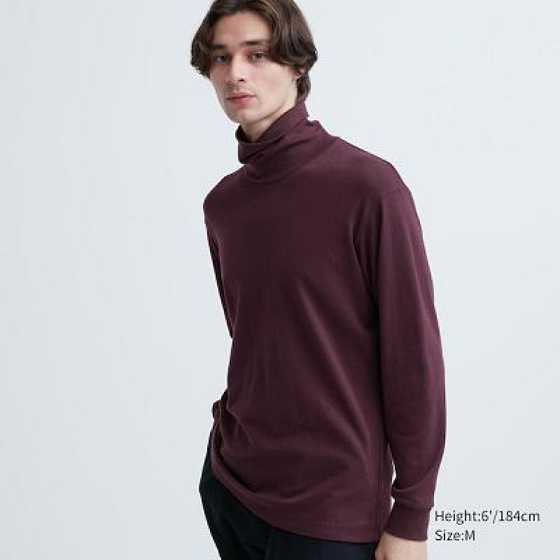 Camiseta Uniqlo Brushed Cotton Turtleneck Long-Sleeve Hombre Wine | 214730_PE