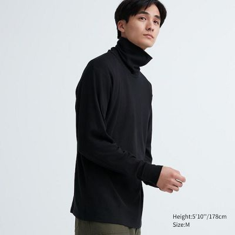 Camiseta Uniqlo Brushed Cotton Turtleneck Long-Sleeve Hombre Negras | 364109_PE