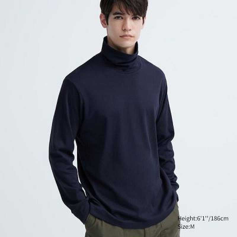 Camiseta Uniqlo Brushed Cotton Turtleneck Long-Sleeve Hombre Azul Marino | 421975_PE