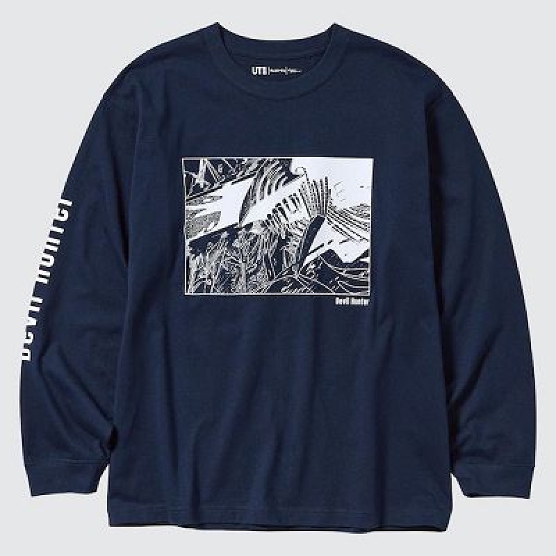 Camiseta Uniqlo Chainsaw Man × Kosuke Kawamura UT Mujer Azul Marino | 657041_PE