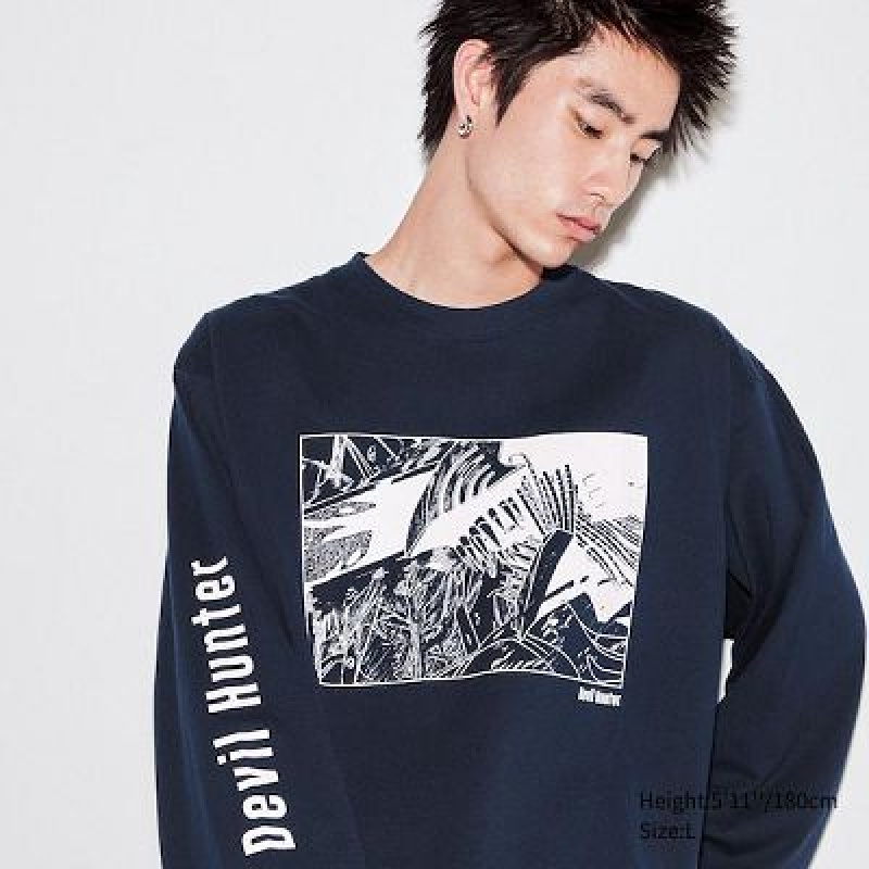 Camiseta Uniqlo Chainsaw Man × Kosuke Kawamura UT Mujer Azul Marino | 657041_PE