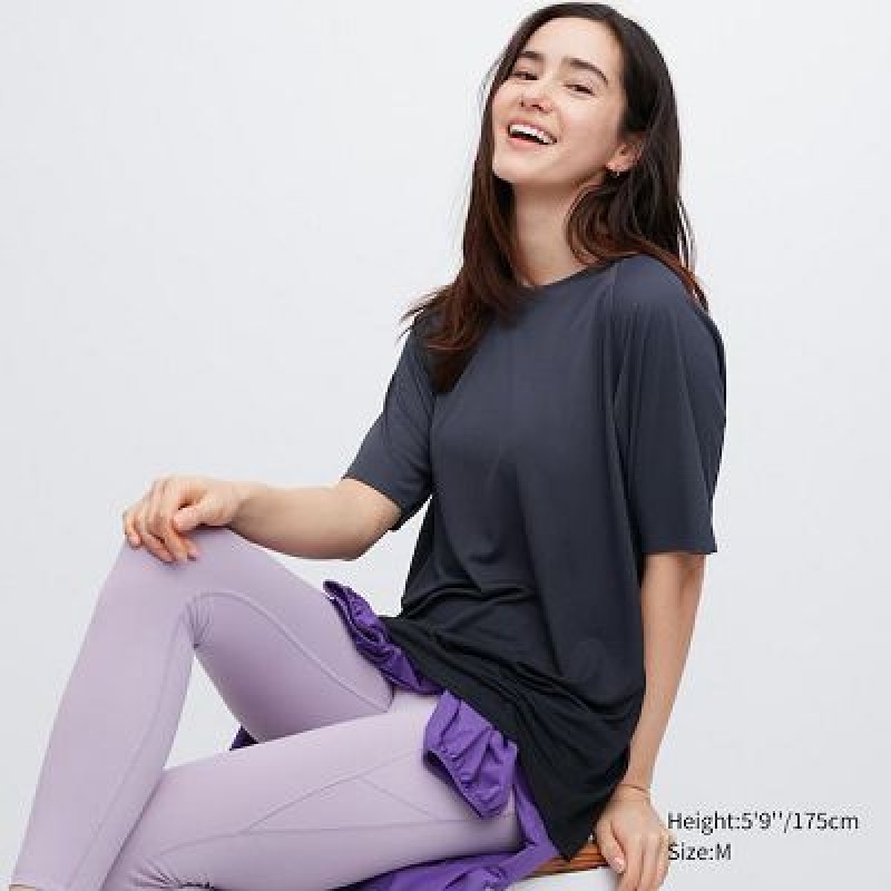 Camiseta Uniqlo DRY-EX Crew Neck Short-Sleeve Mujer Gris | 52743_PE