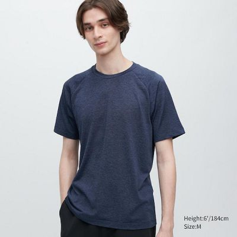 Camiseta Uniqlo DRY-EX Crew Neck Short-Sleeve Hombre Azules | 342067_PE