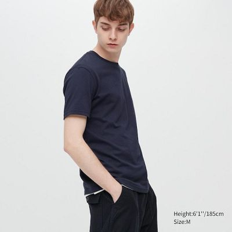 Camiseta Uniqlo Dry Crew Neck Short-Sleeve Color Hombre Azul Marino | 908132_PE