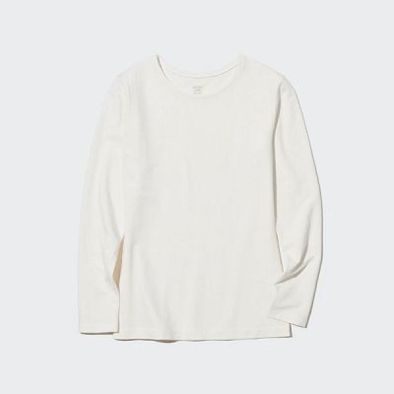 Camiseta Uniqlo HEATTECH Cotton Crew Neck Long-Sleeve Mujer Blancas | 379102_PE