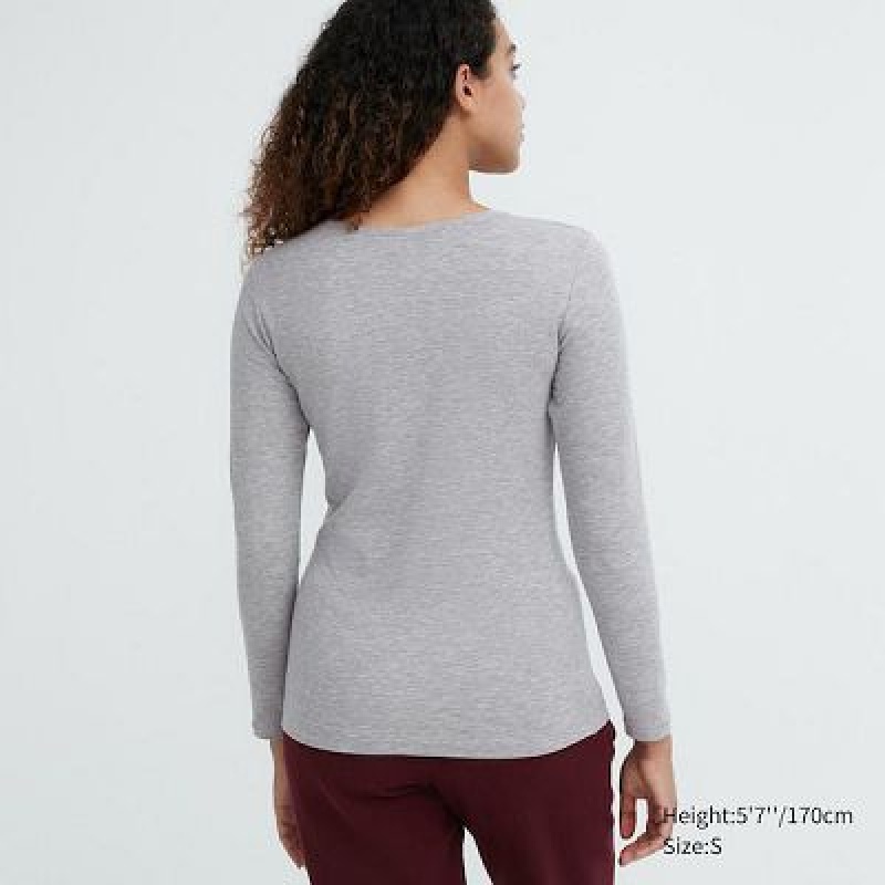 Camiseta Uniqlo HEATTECH Cotton Crew Neck Long-Sleeve Mujer Blancas | 546198_PE