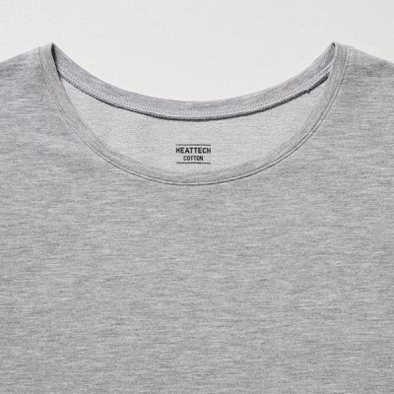 Camiseta Uniqlo HEATTECH Cotton Crew Neck Long-Sleeve Mujer Gris | 318492_PE