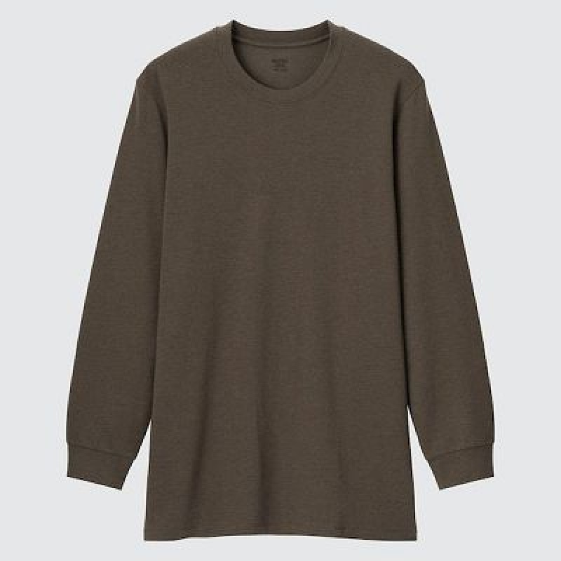 Camiseta Uniqlo HEATTECH Cotton Crew Neck Hombre Marrones | 418502_PE