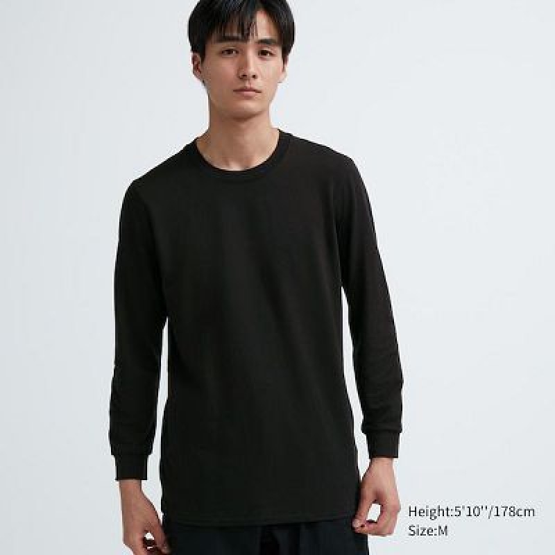 Camiseta Uniqlo HEATTECH Cotton Crew Neck Hombre Negras | 483791_PE