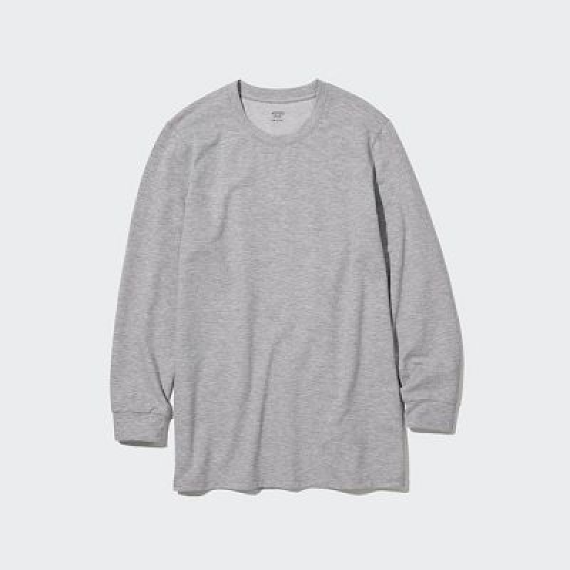 Camiseta Uniqlo HEATTECH Cotton Crew Neck Hombre Gris | 372094_PE