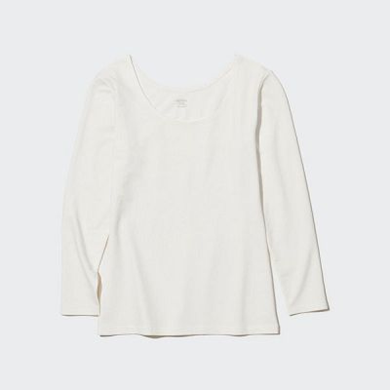 Camiseta Uniqlo HEATTECH Cotton Scoop Neck Long-Sleeve Mujer Blancas | 325417_PE