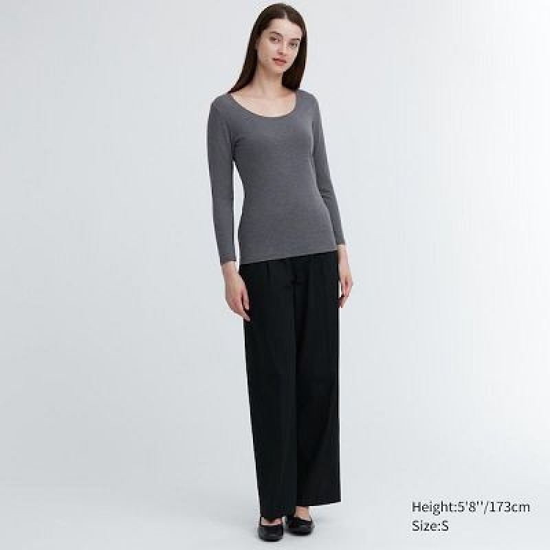 Camiseta Uniqlo HEATTECH Cotton Scoop Neck Long-Sleeve Mujer Gris | 830571_PE