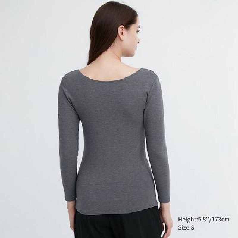 Camiseta Uniqlo HEATTECH Cotton Scoop Neck Long-Sleeve Mujer Gris | 830571_PE