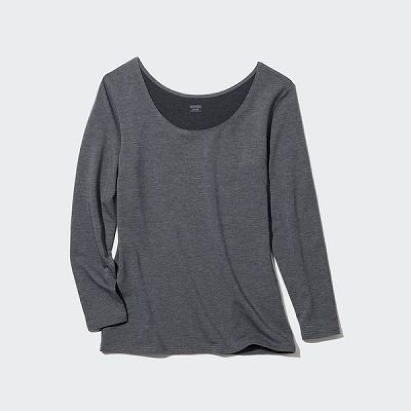 Camiseta Uniqlo HEATTECH Cotton Scoop Neck Long-Sleeve Mujer Gris | 830571_PE