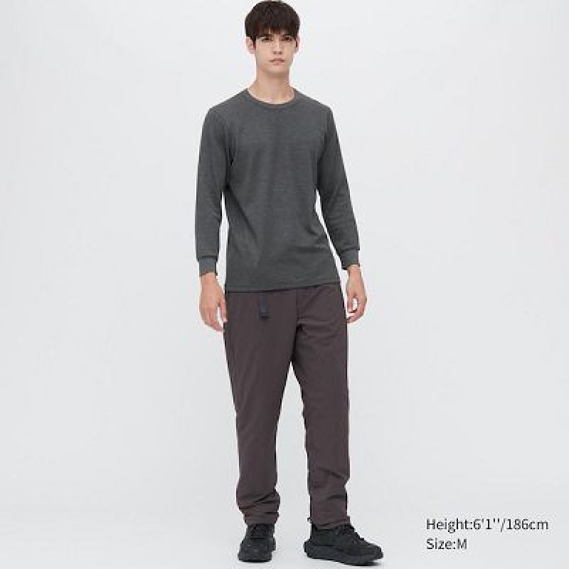 Camiseta Uniqlo HEATTECH Cotton Waffle Crew Neck Long-Sleeve Hombre Gris | 469538_PE