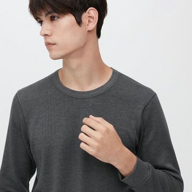 Camiseta Uniqlo HEATTECH Cotton Waffle Crew Neck Long-Sleeve Hombre Gris | 469538_PE