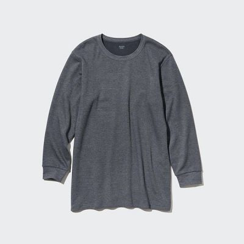 Camiseta Uniqlo HEATTECH Cotton Waffle Crew Neck Long-Sleeve Hombre Gris | 469538_PE