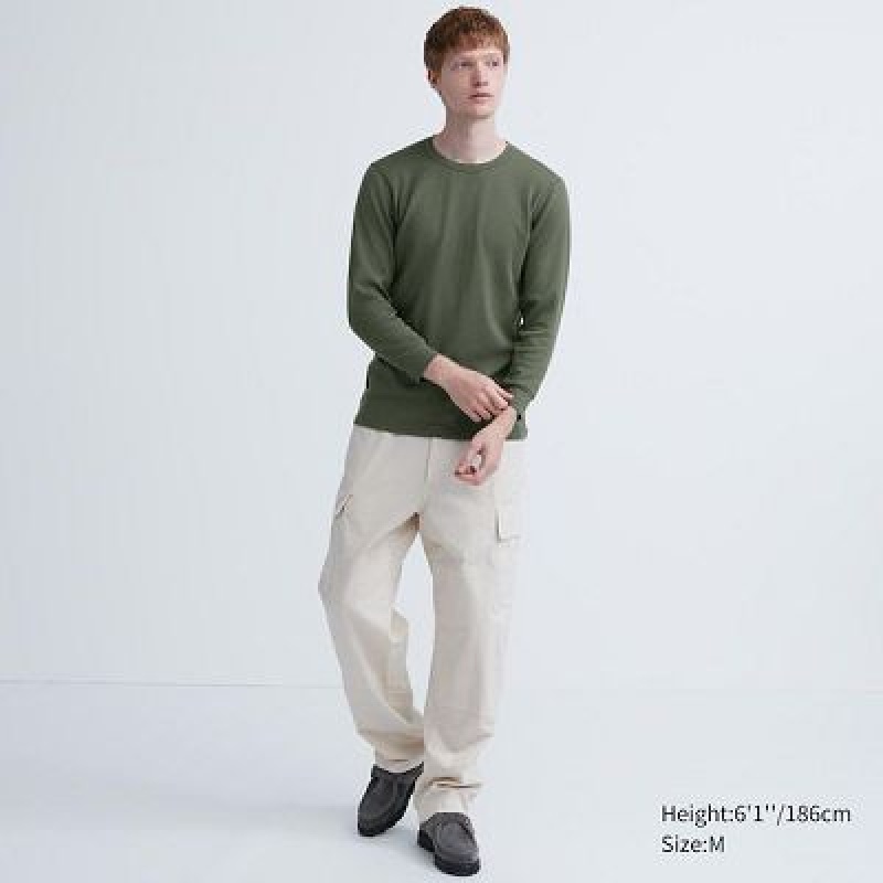 Camiseta Uniqlo HEATTECH Cotton Waffle Crew Neck Long-Sleeve Hombre Blancas | 653290_PE