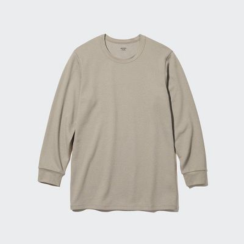 Camiseta Uniqlo HEATTECH Cotton Waffle Crew Neck Long-Sleeve Hombre Blancas | 653290_PE