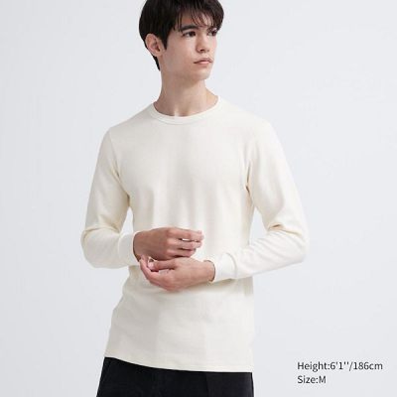 Camiseta Uniqlo HEATTECH Cotton Waffle Crew Neck Long-Sleeve Hombre Blancas | 653290_PE