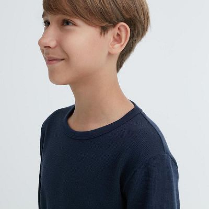 Camiseta Uniqlo HEATTECH Cotton Waffle Niños Blancas | 509748_PE