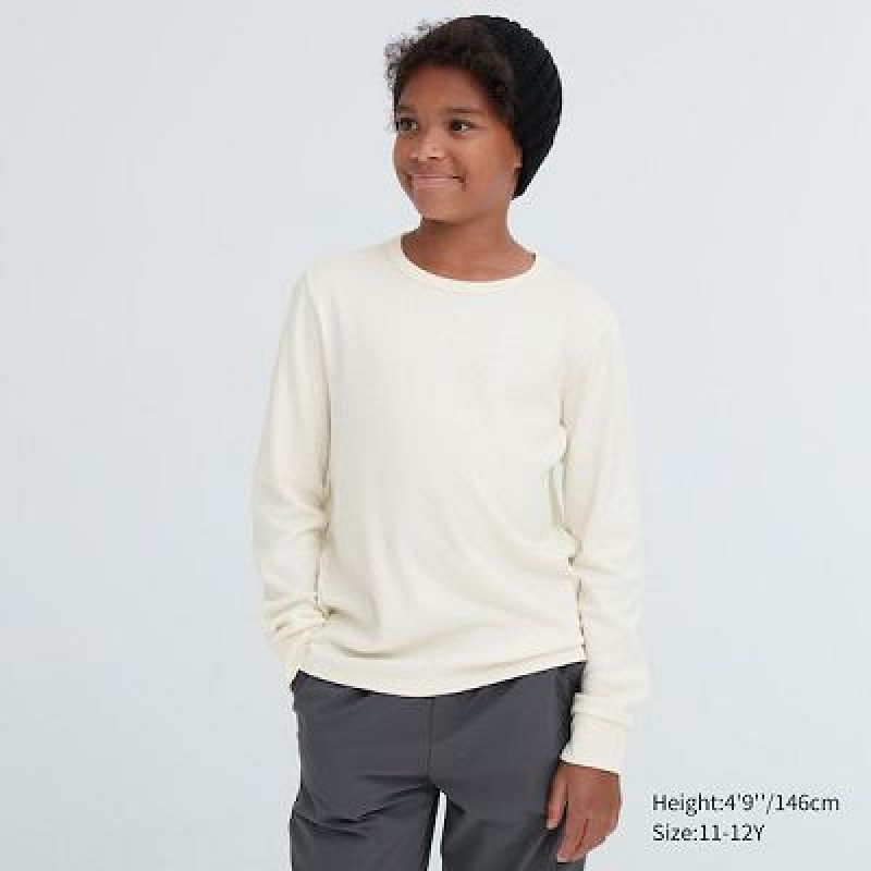 Camiseta Uniqlo HEATTECH Cotton Waffle Niños Blancas | 509748_PE