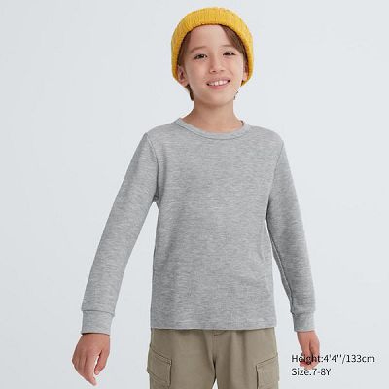 Camiseta Uniqlo HEATTECH Cotton Waffle Niños Gris | 260438_PE